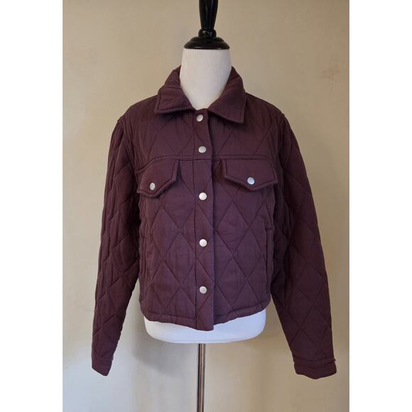 NWT BLANKNYC Cropped Quilted Jacket Burgandy Wine Cranberry Fall Women's Medium - Picture 1 of 14